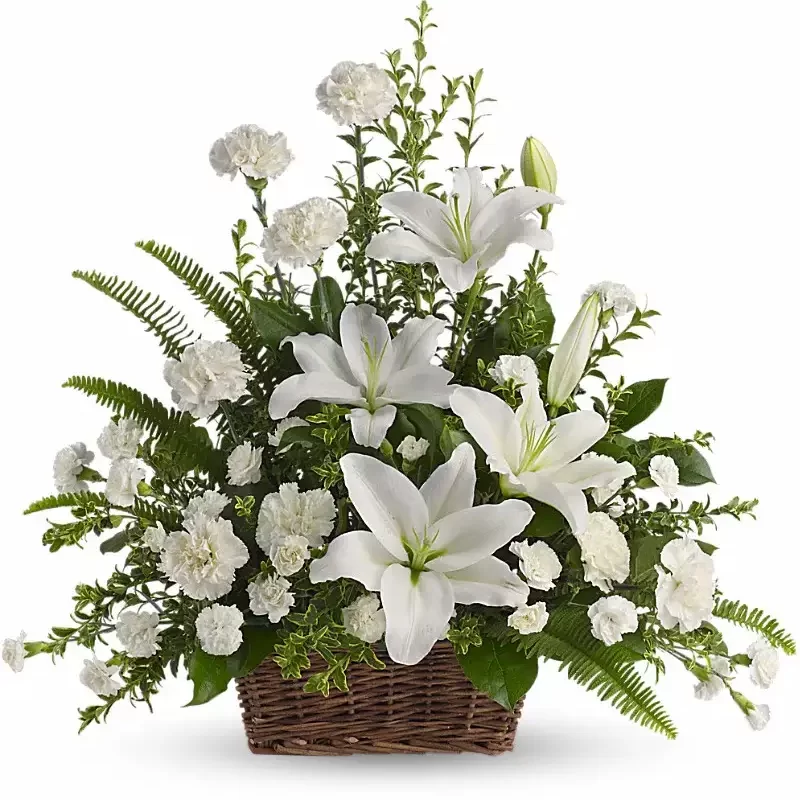 Peaceful White Lilies Basket Basket Arrangement